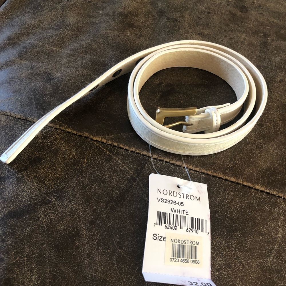 Nordstrom White Leather Belt with Gold-Tone Buckle